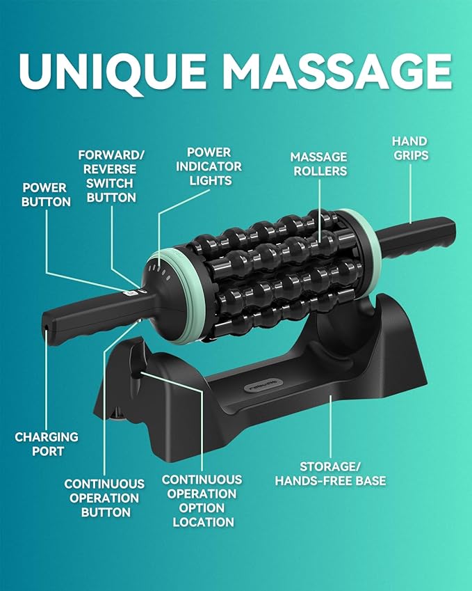 Rolling Percussive Massager, Percussive Therapy, Whole Body Relief, Deep Tissue and Muscle Recovery, Hands-Free Base