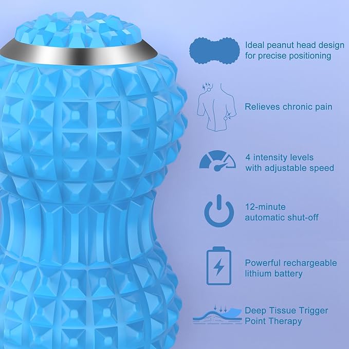 Vibrating Massage Ball for Pain Relif, Mobility Ball for Physical Therapy and Workout Recovery, Deep Tissue Myofascial Release Tools - Back, Shoulder & Foot Muscle Massager (Blue)